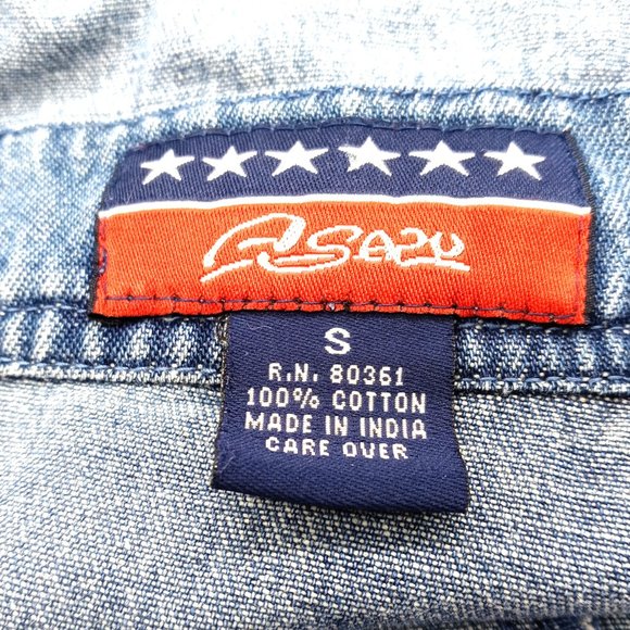 Agapo Embroidered Denim Overalls Small Metal Buttons Capri Pockets Distressed - Picture 3 of 12